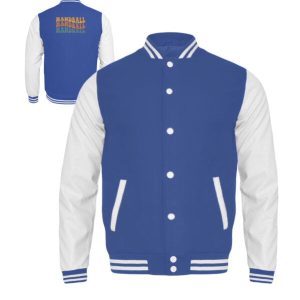 Eine Farben-Unijacke mit Handball-Design, perfekt für das Kinder-College.